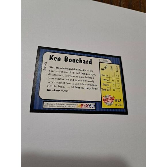 Vintage 1991 Maxx Ken Bouchard #13 Race Car Nascar Trading Card - Picture 2 of 2